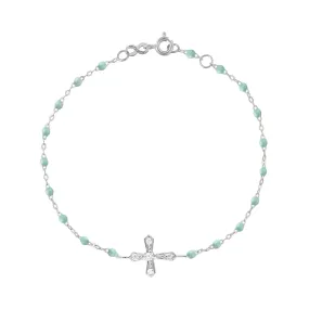 Classic Cross Vintage Diamond Jade bracelet, White Gold, 6.7"