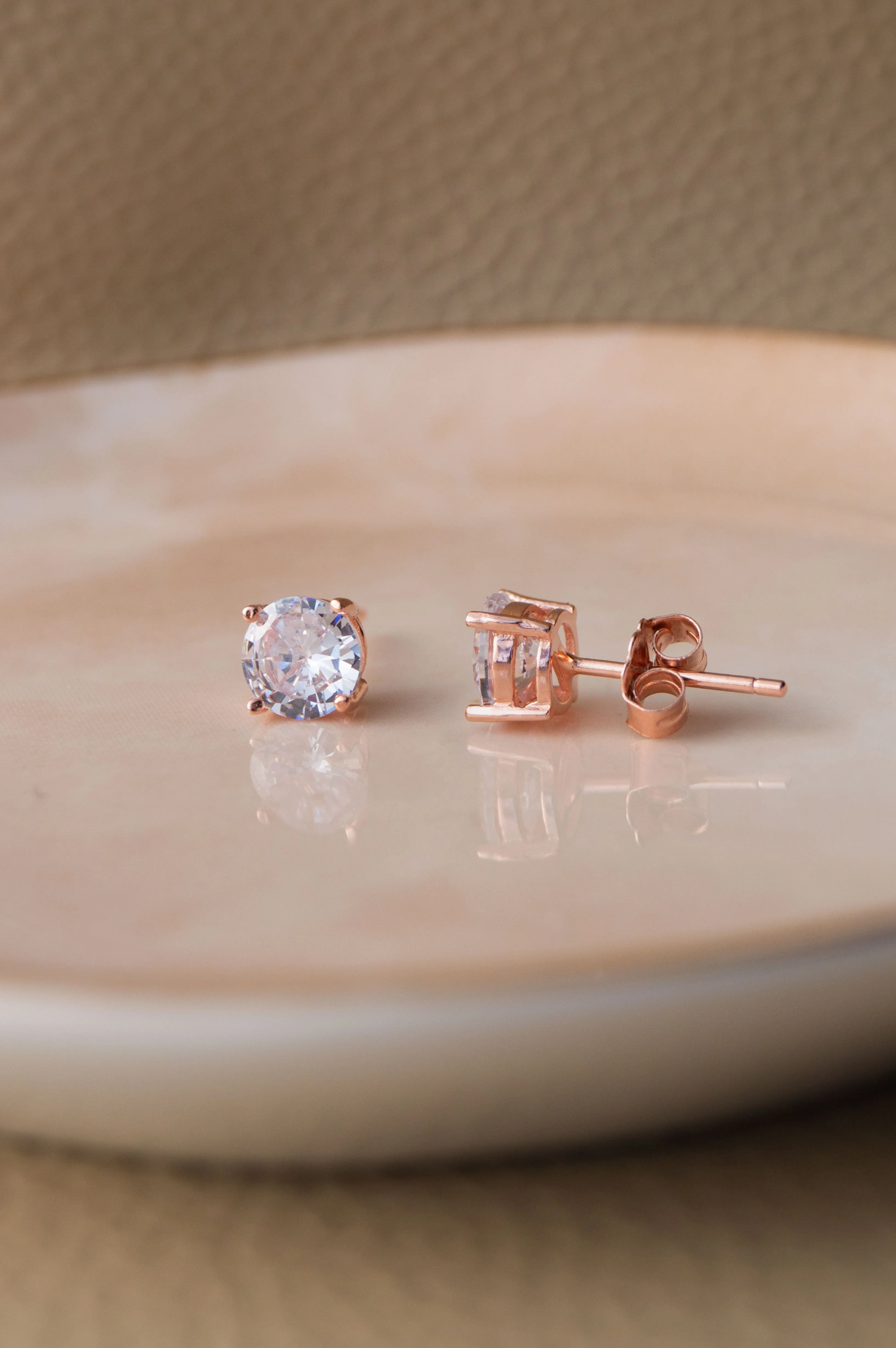 Classic Prong Solitaire Rose Gold Plated Sterling Silver Stud Earrings