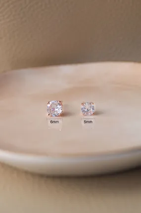 Classic Prong Solitaire Rose Gold Plated Sterling Silver Stud Earrings