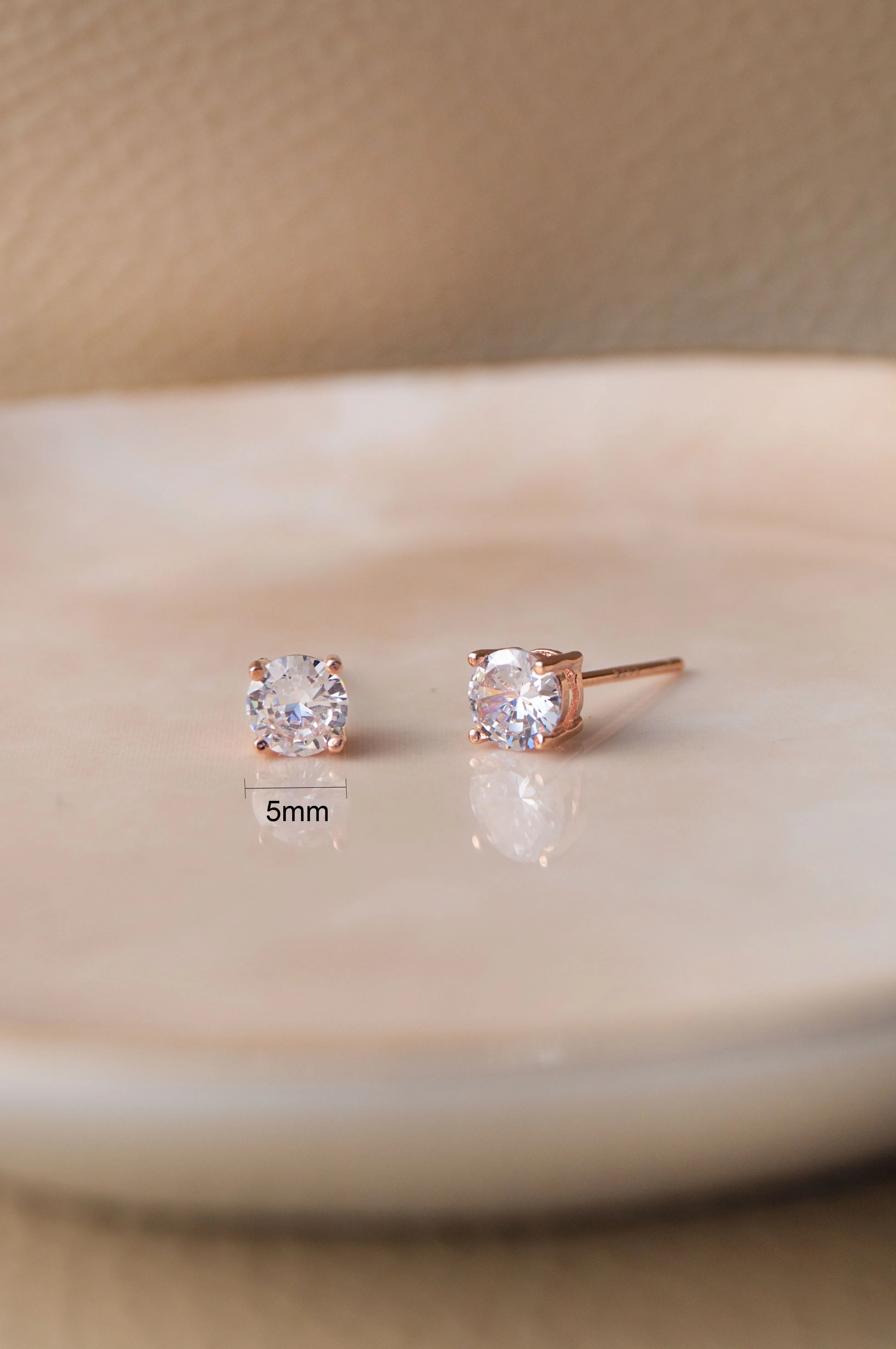 Classic Prong Solitaire Rose Gold Plated Sterling Silver Stud Earrings