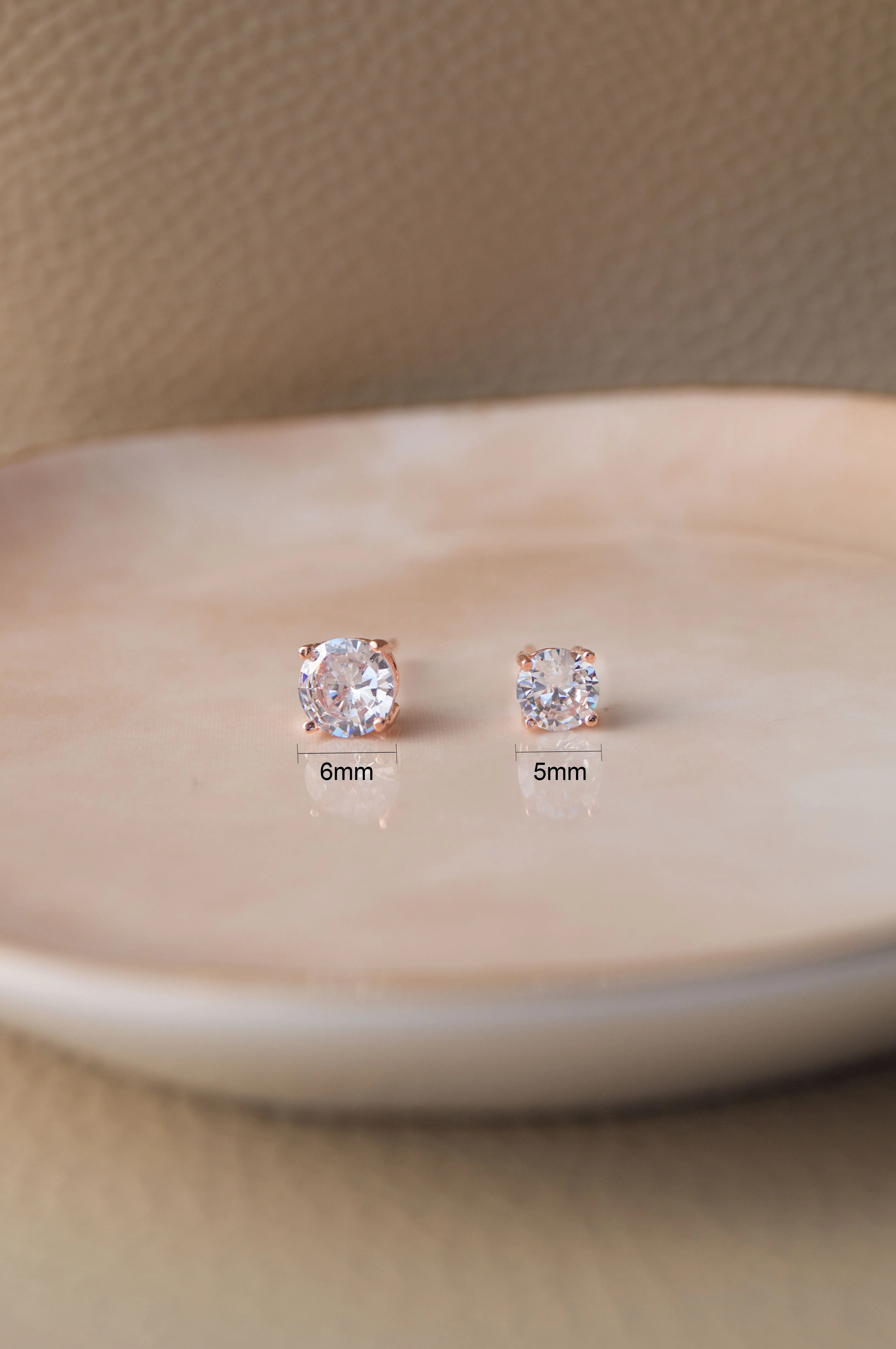 Classic Prong Solitaire Rose Gold Plated Sterling Silver Stud Earrings