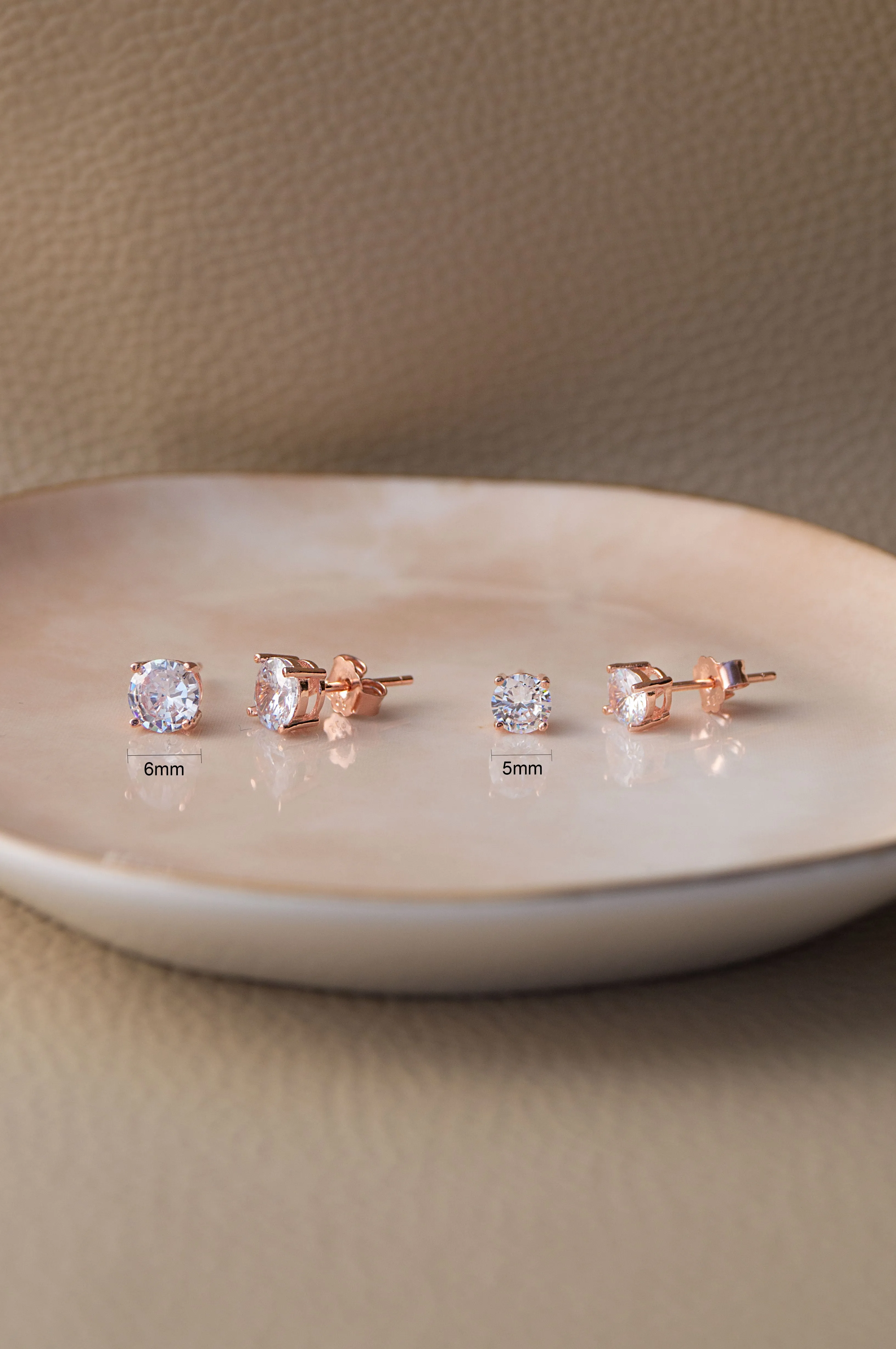 Classic Prong Solitaire Rose Gold Plated Sterling Silver Stud Earrings