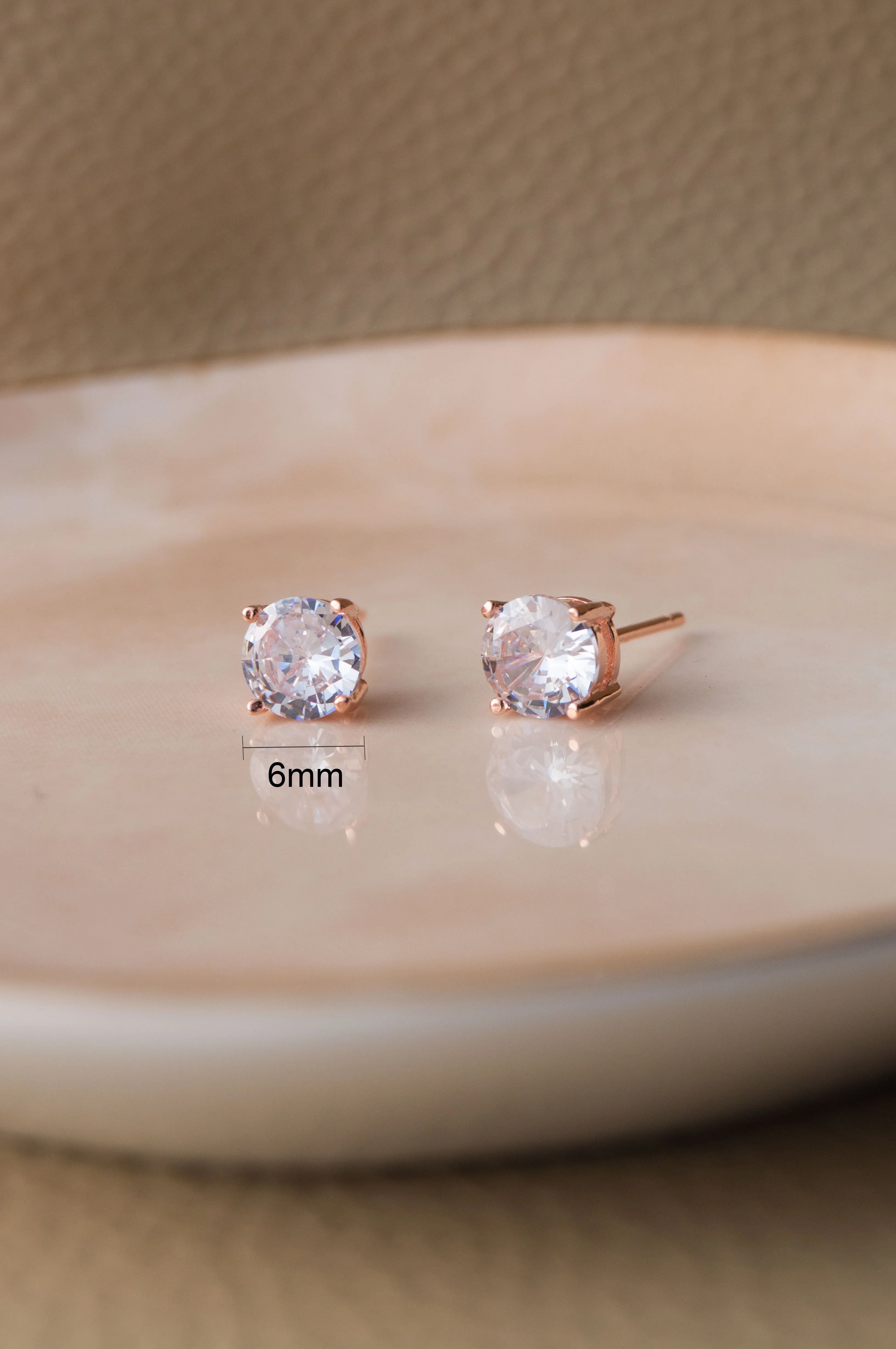 Classic Prong Solitaire Rose Gold Plated Sterling Silver Stud Earrings