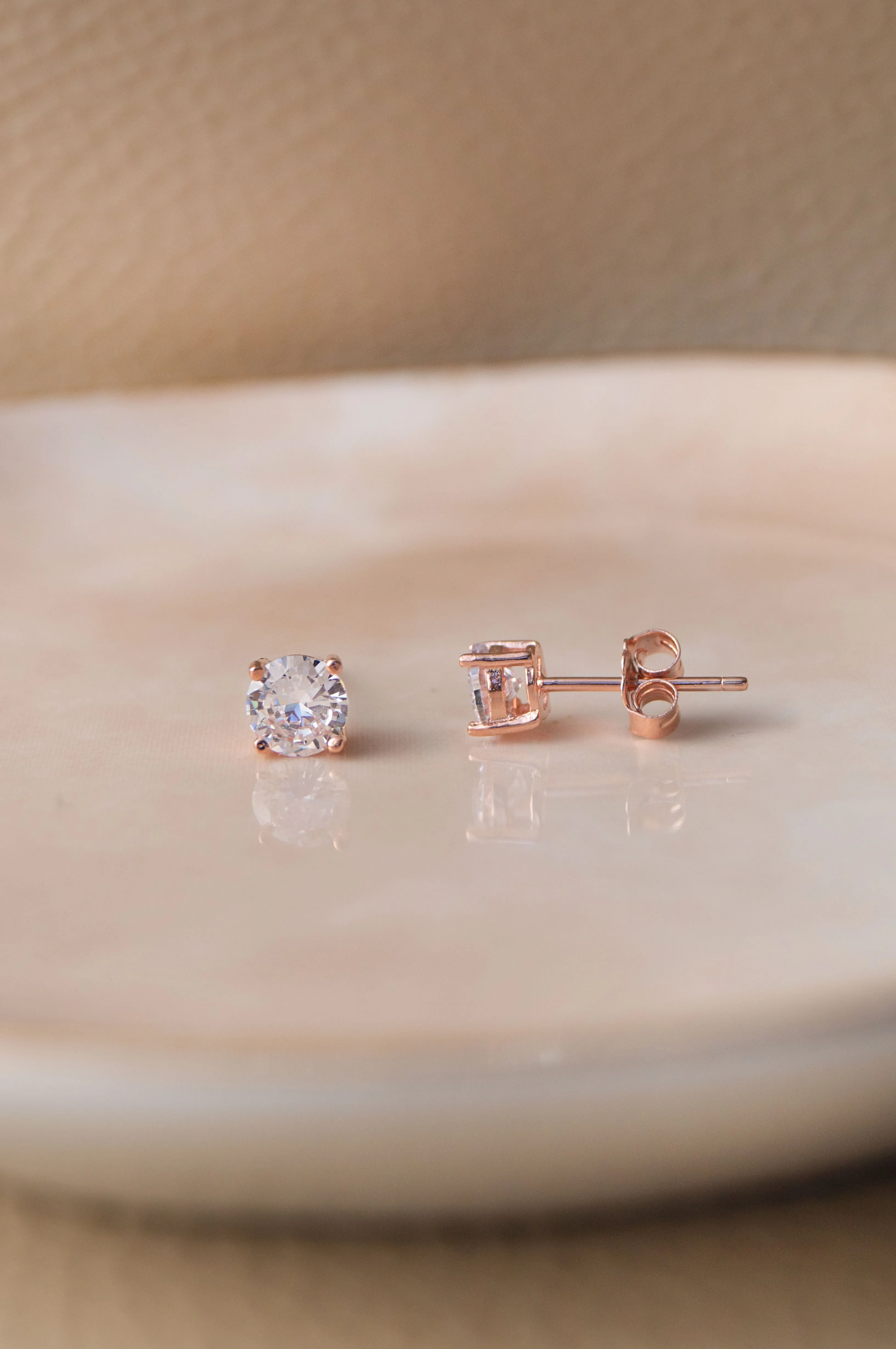 Classic Prong Solitaire Rose Gold Plated Sterling Silver Stud Earrings