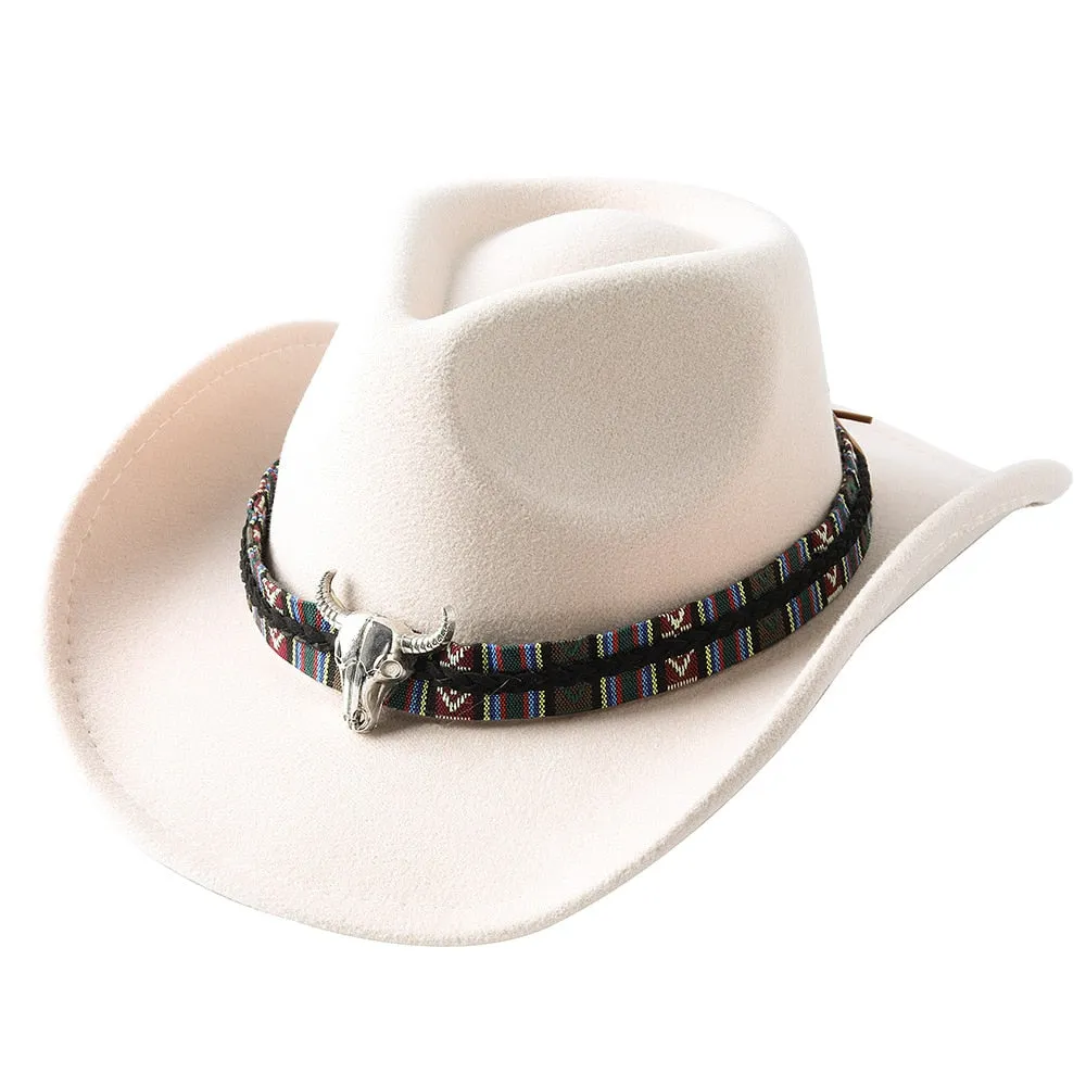 Cowboy hat cow head accessories cowboy hat monochrome felt hat men and women big brim outdoor hat knight hat