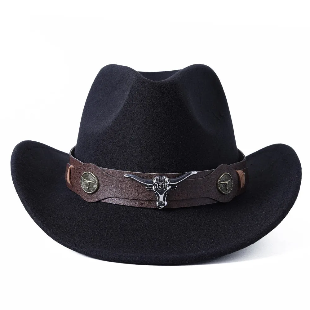 Cowboy hat cow head accessories cowboy hat monochrome felt hat men and women big brim outdoor hat knight hat