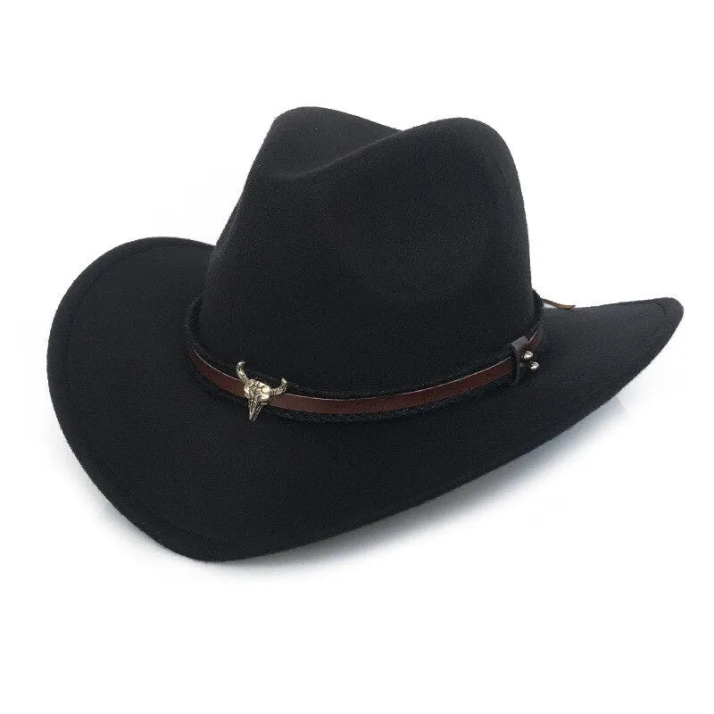 Cowboy hat cow head accessories cowboy hat monochrome felt hat men and women big brim outdoor hat knight hat