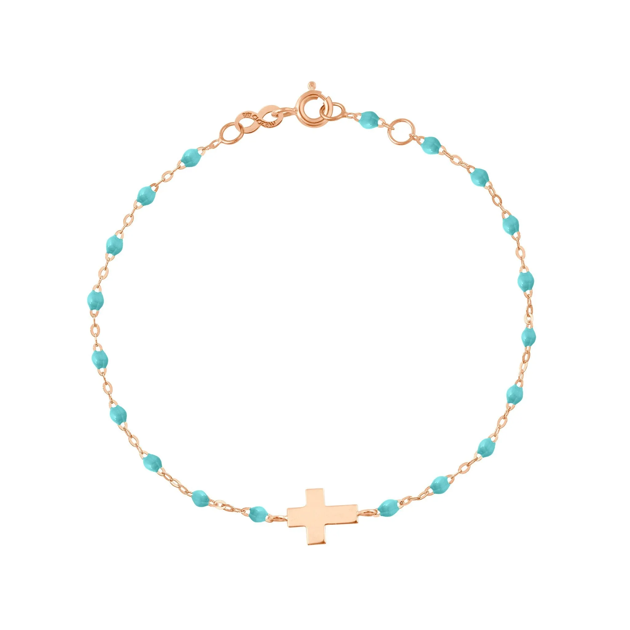 Cross Charm Classic Gigi Turquoise Green bracelet, Rose Gold, 6.7"