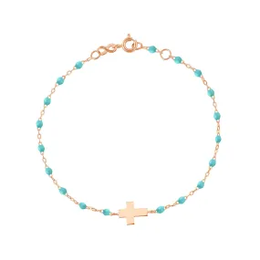 Cross Charm Classic Gigi Turquoise Green bracelet, Rose Gold, 6.7"