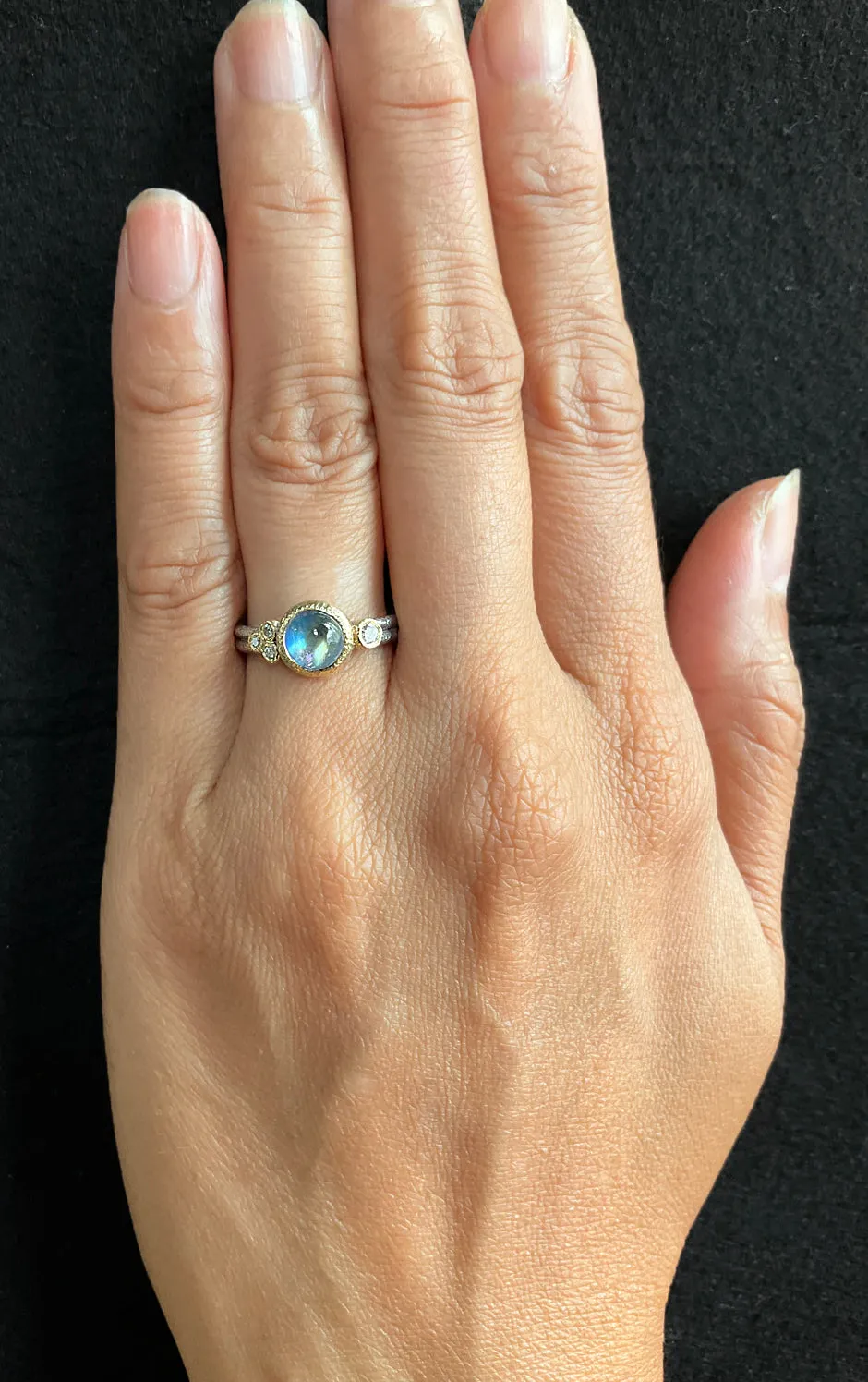 Delicate Double Band with Round Rainbow Moonstone