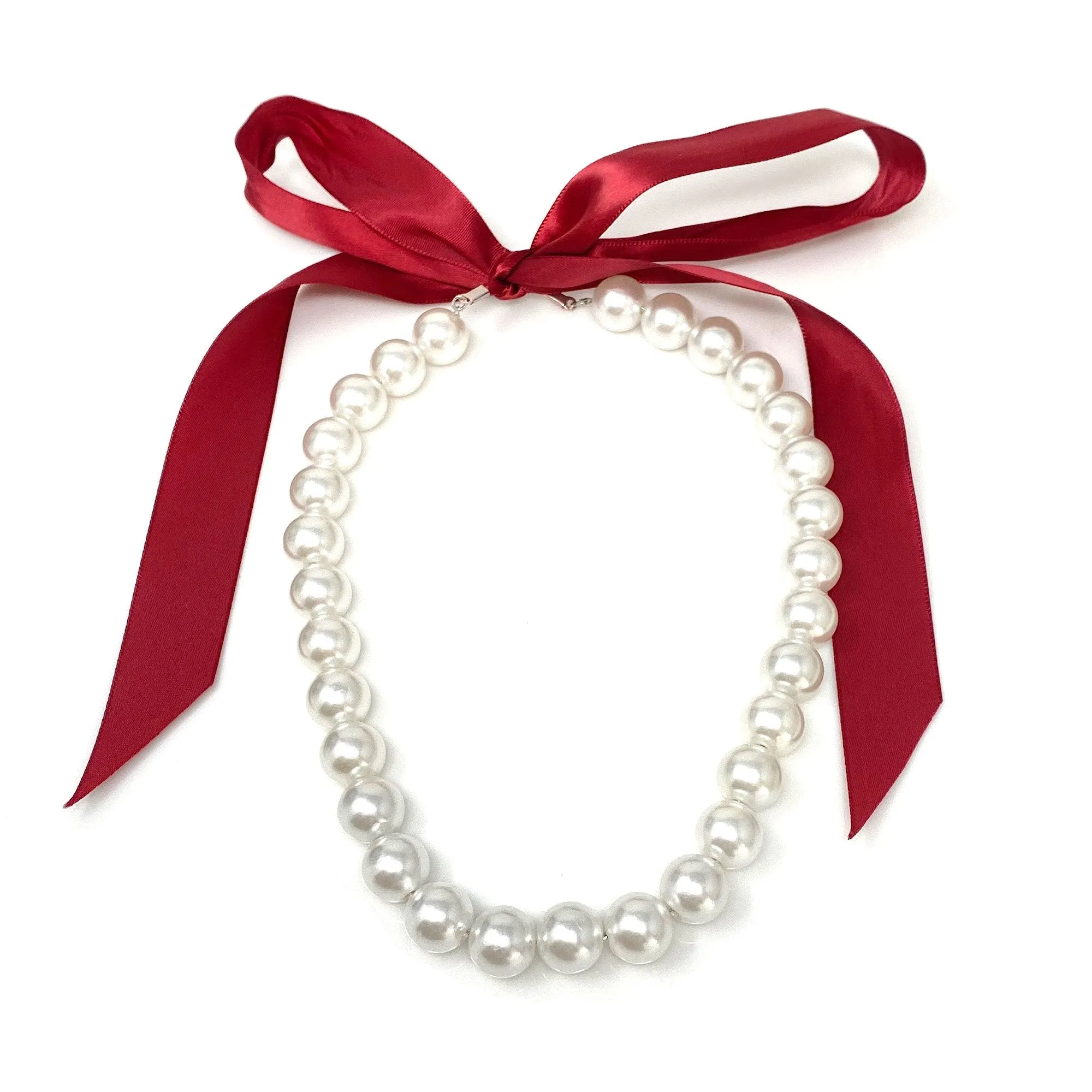 DOTTY red ribbon pearl necklace