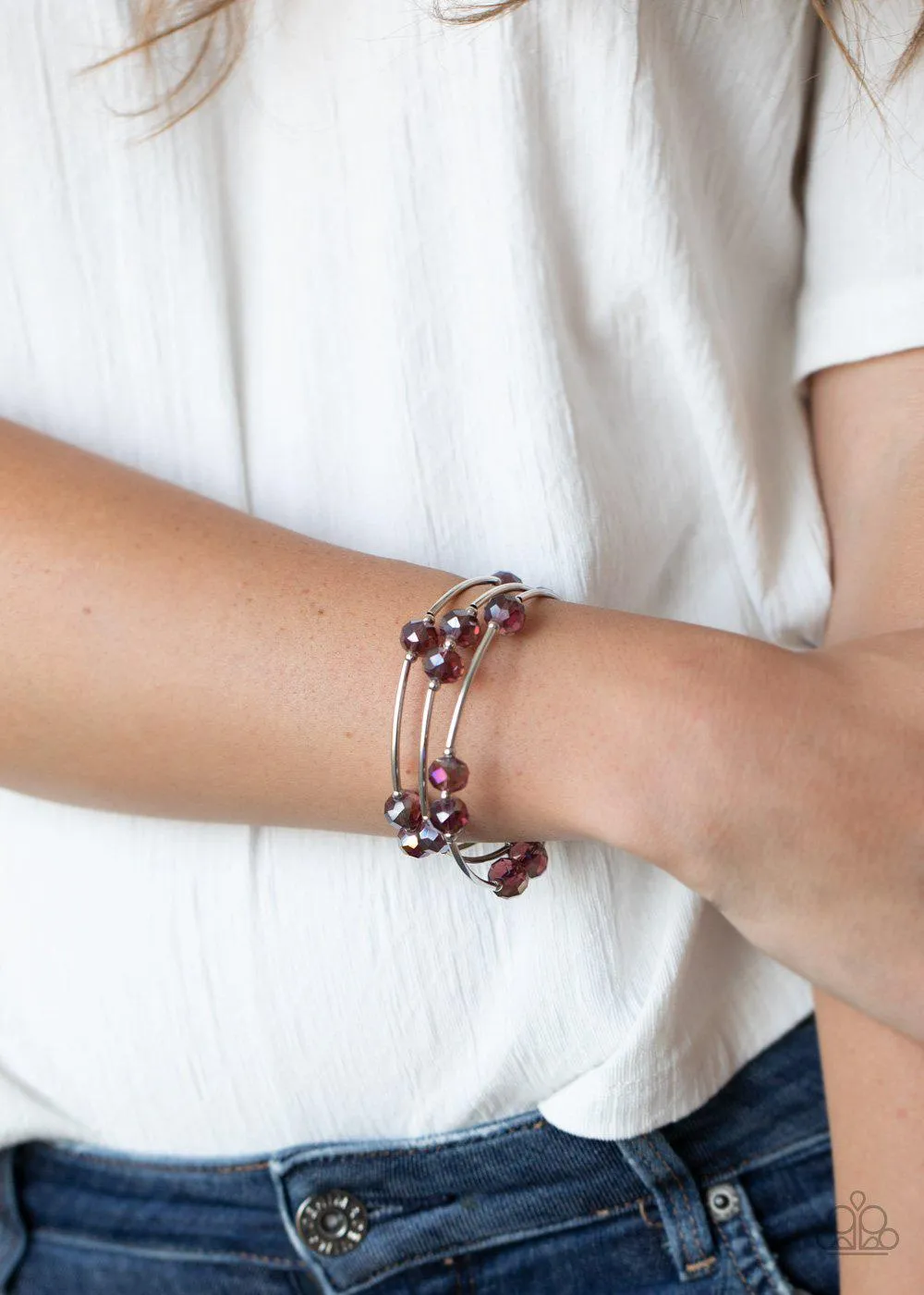 Dreamy Demure Purple and Silver "Oil Spill" Wire Wrap Bracelet - Paparazzi Accessories