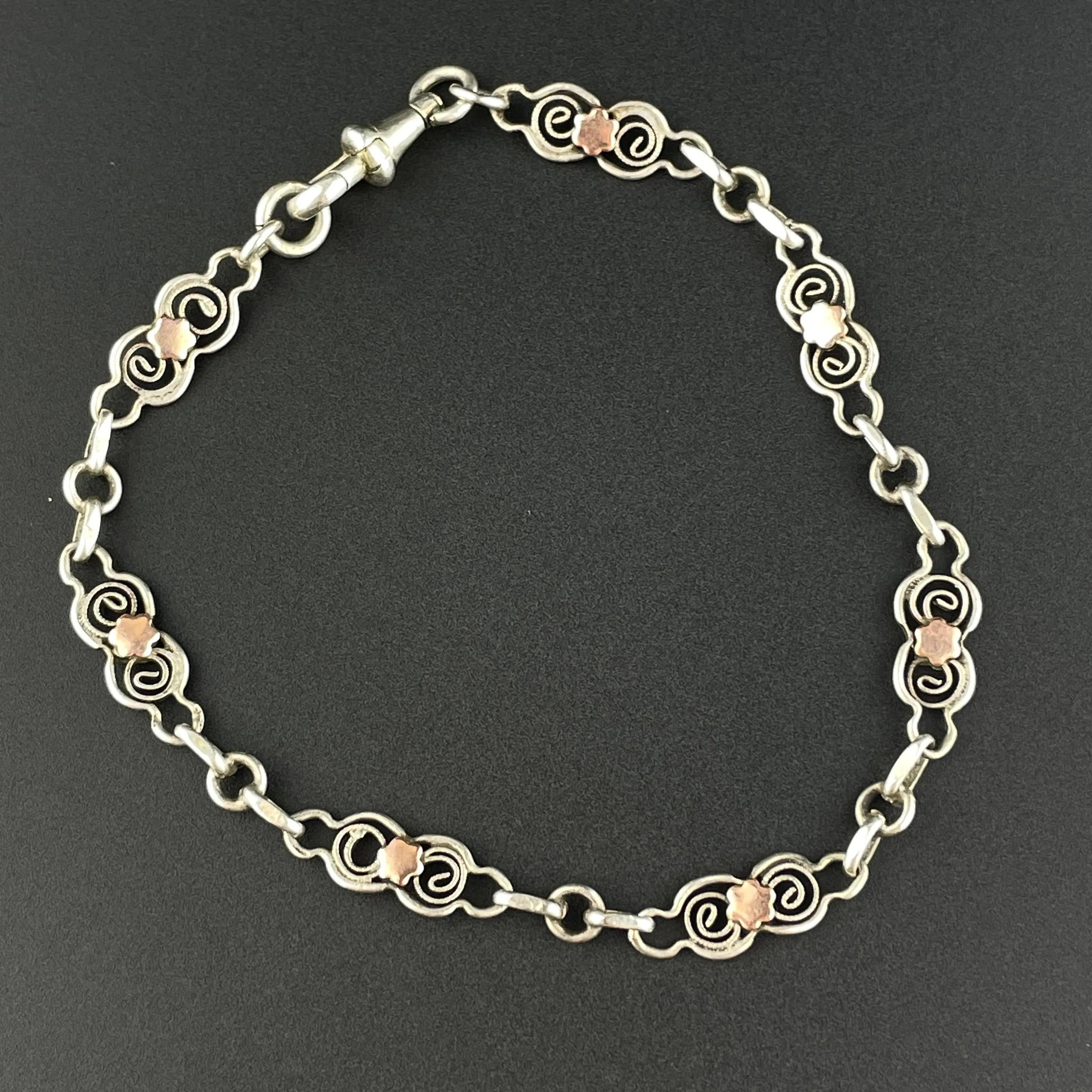 Edwardian French Silver Rose Gold Fancy Link Chain Bracelet