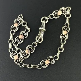 Edwardian French Silver Rose Gold Fancy Link Chain Bracelet