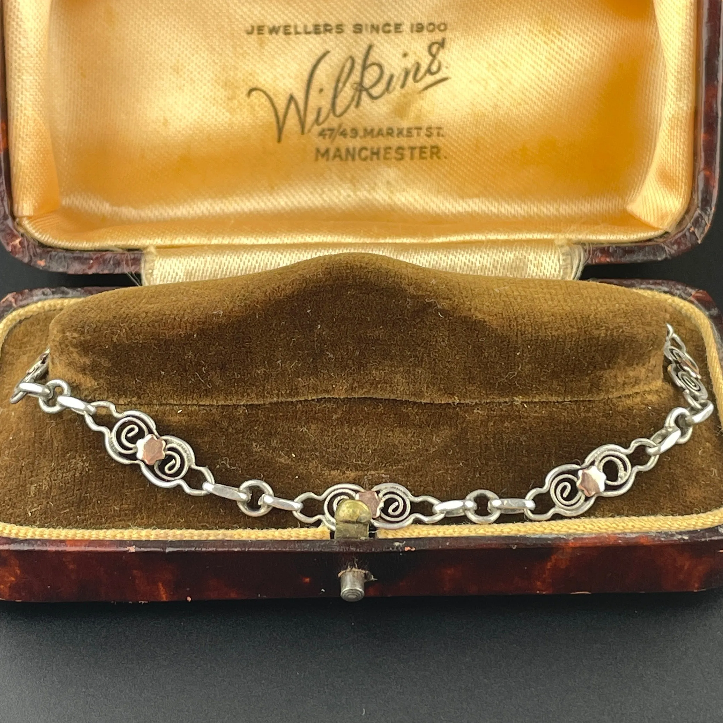 Edwardian French Silver Rose Gold Fancy Link Chain Bracelet