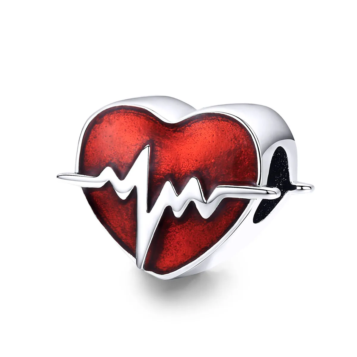 EKG Emergency Nurse Red Enamel Heart Charm 925 Sterling Silver