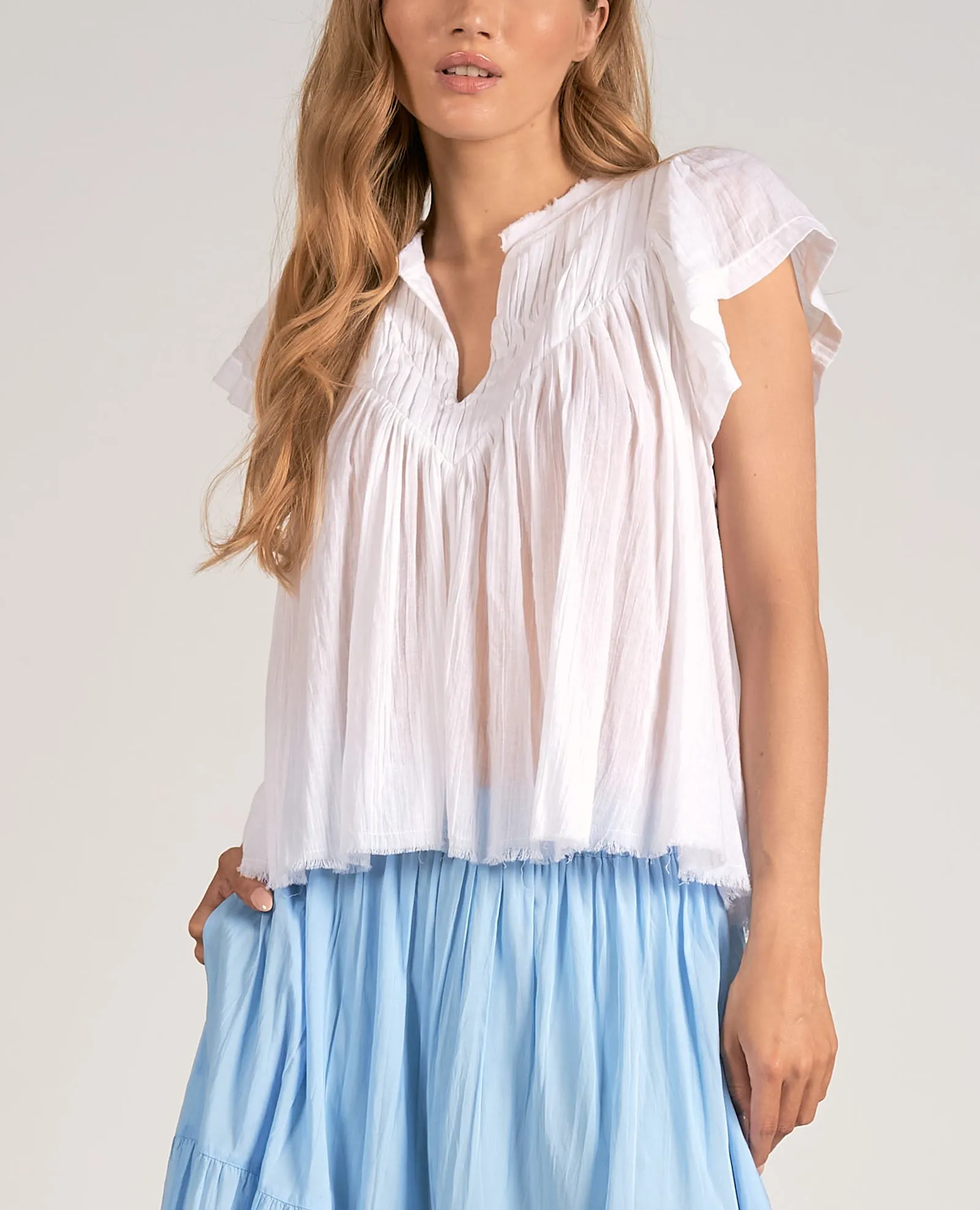 Elan Frill Gauze Top