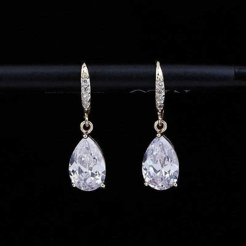 Elegant CZ Crystal Water Drop Earrings