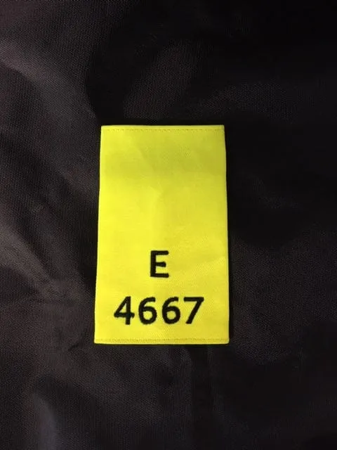 Epaulette Slides, Hi Vis yellow, black embroidered letter E and number 4667, 11cm length (Used – Grade A)