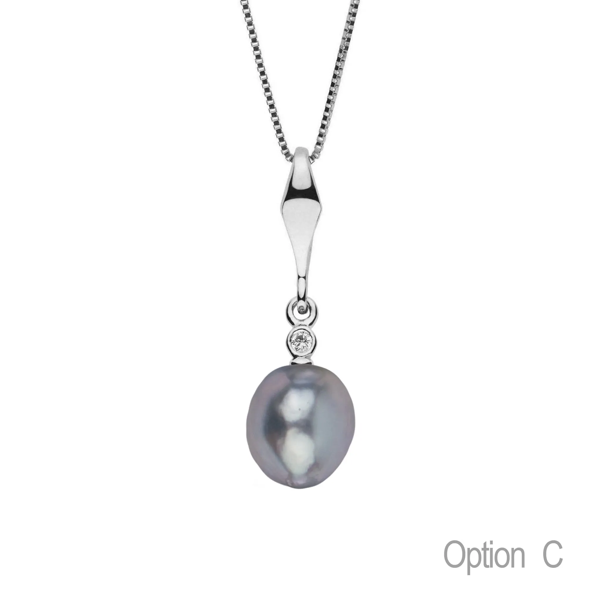 Essential Collection 9.5-10.0 mm Silver Blue Akoya Pearl and Diamond Pendant