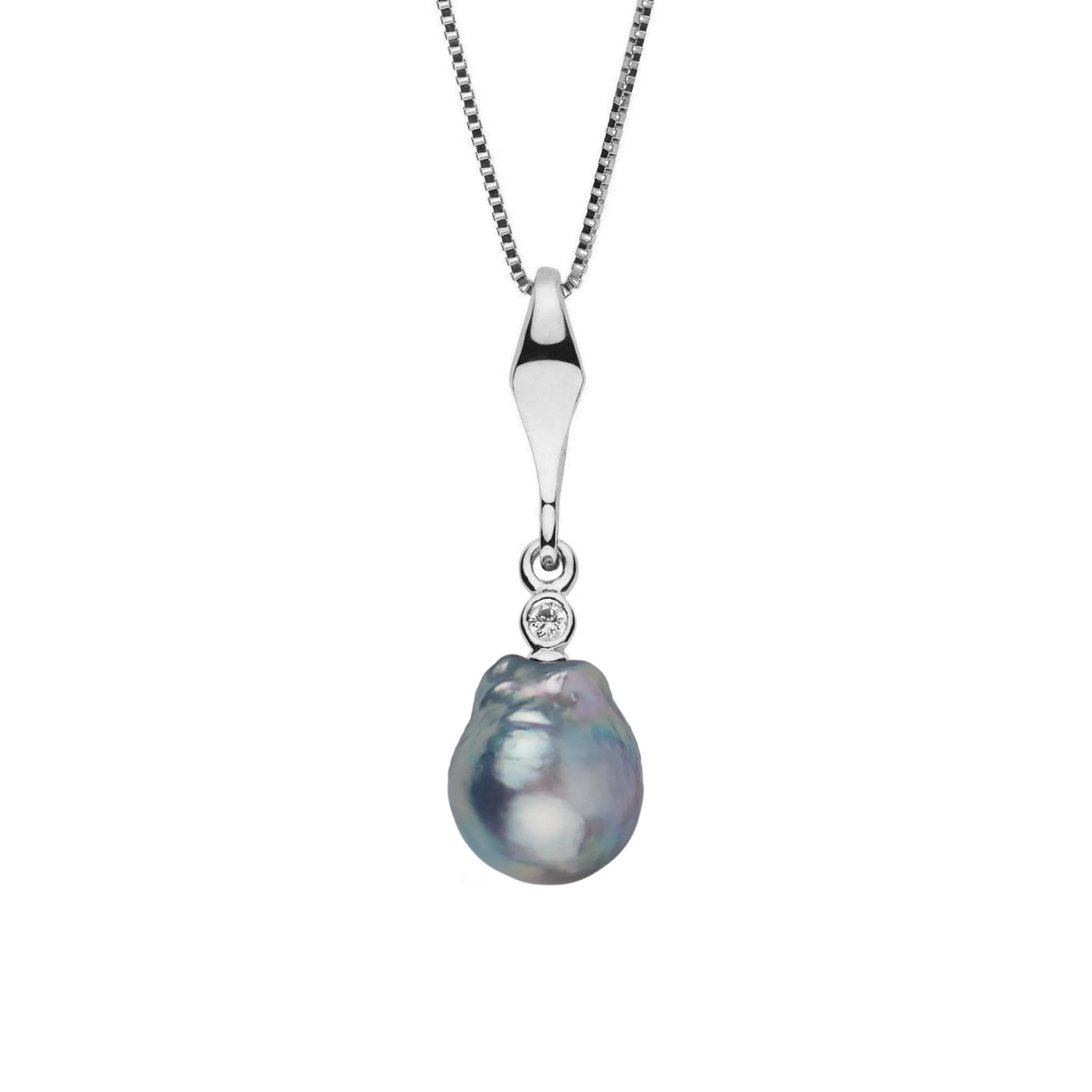 Essential Collection 9.5-10.0 mm Silver Blue Akoya Pearl and Diamond Pendant