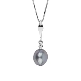 Essential Collection 9.5-10.0 mm Silver Blue Akoya Pearl and Diamond Pendant