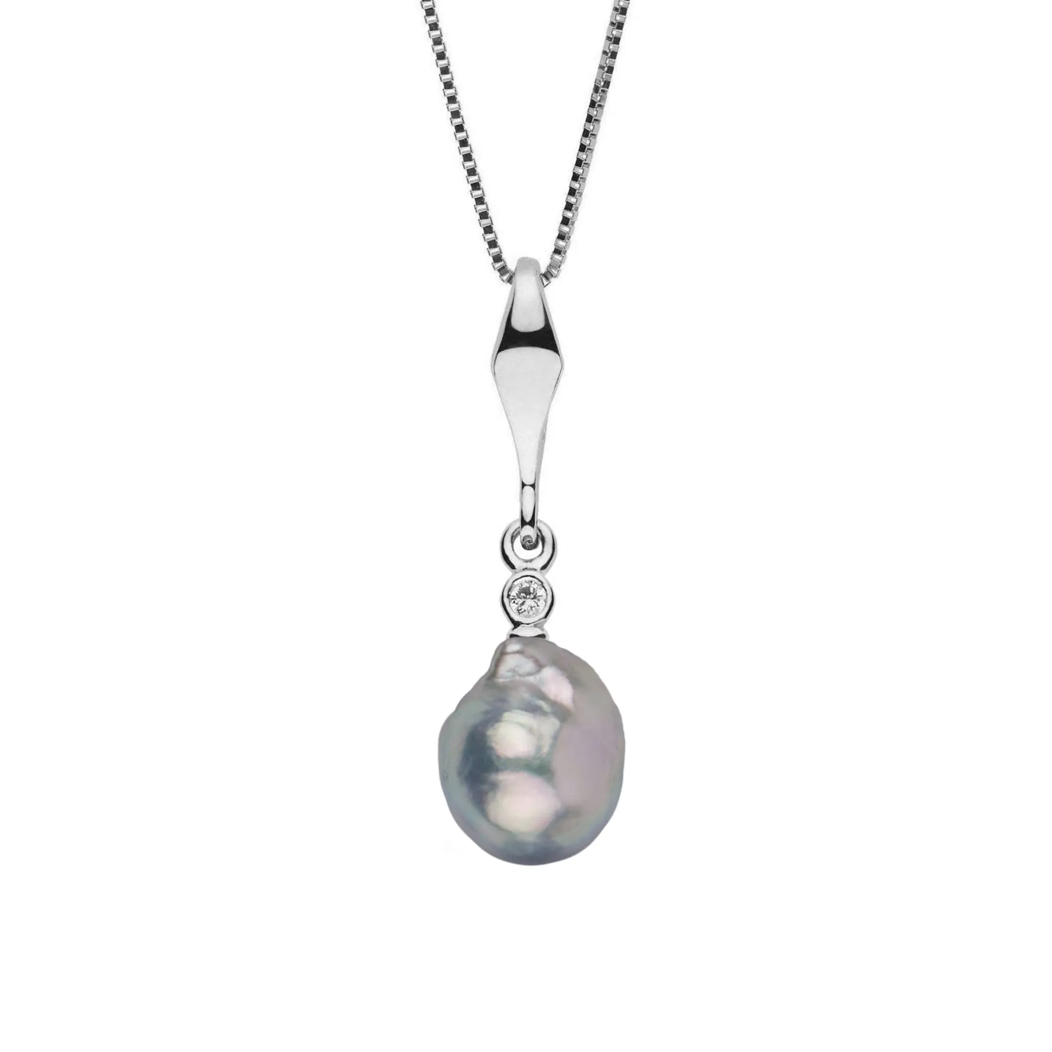 Essential Collection 9.5-10.0 mm Silver Blue Akoya Pearl and Diamond Pendant