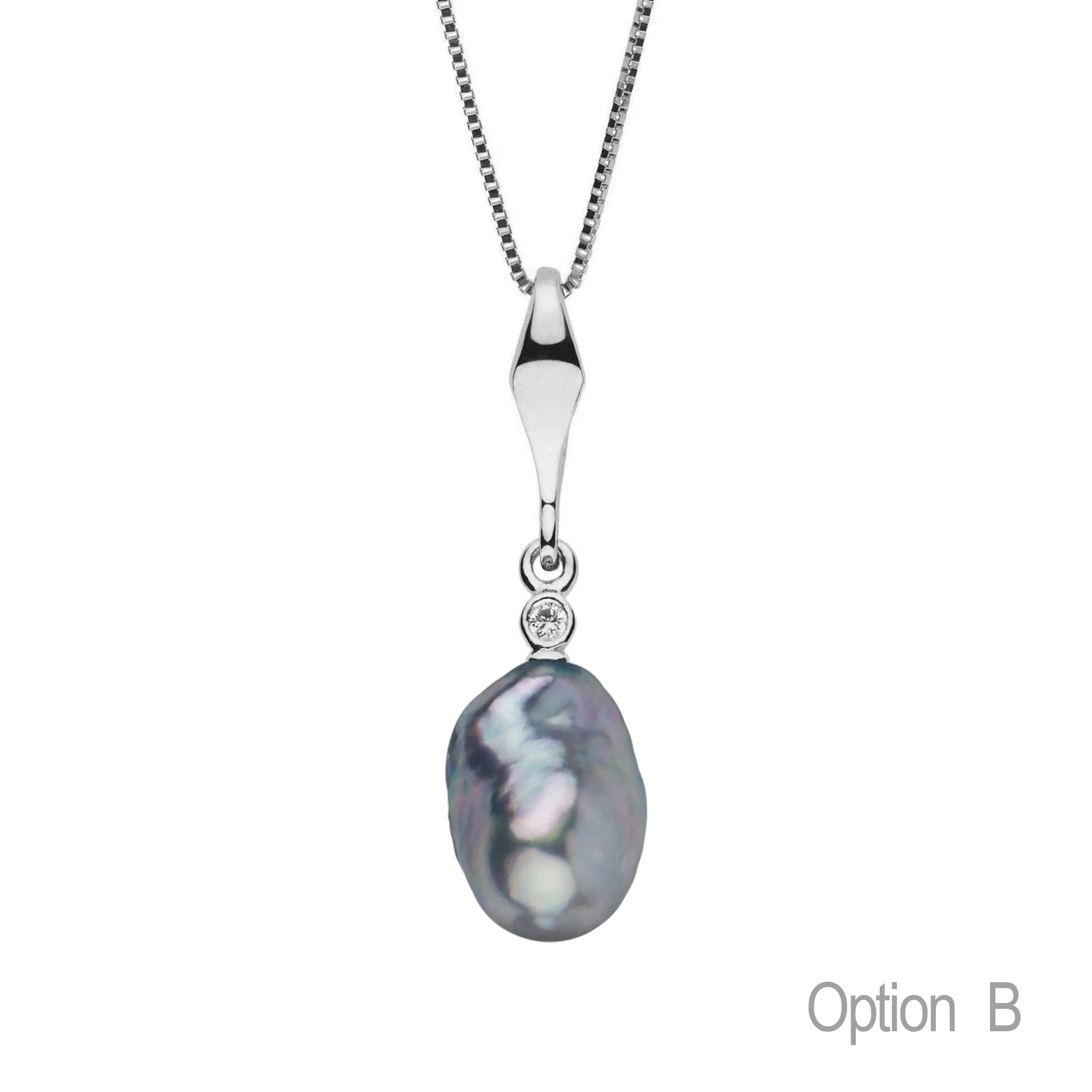 Essential Collection 9.5-10.0 mm Silver Blue Akoya Pearl and Diamond Pendant