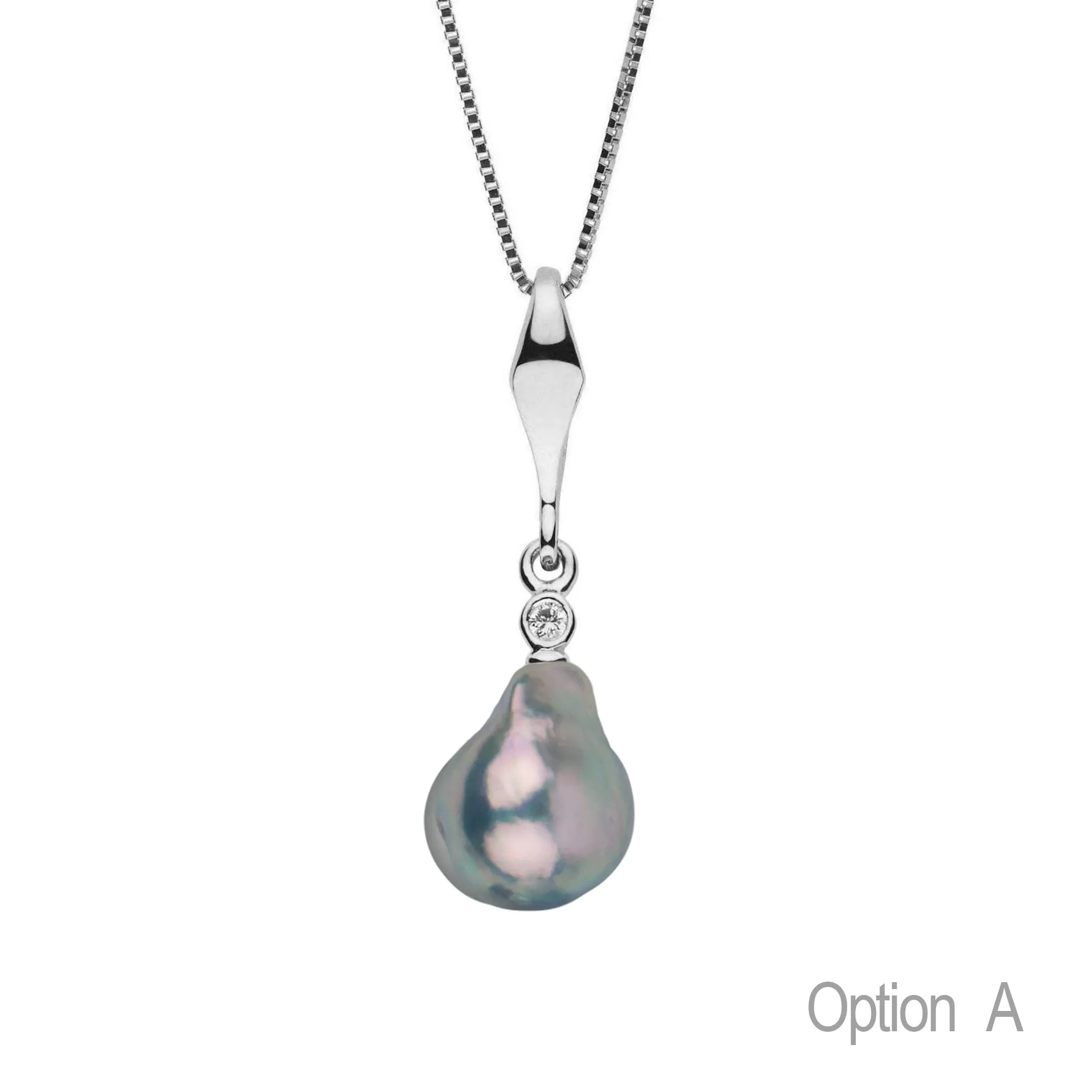 Essential Collection 9.5-10.0 mm Silver Blue Akoya Pearl and Diamond Pendant