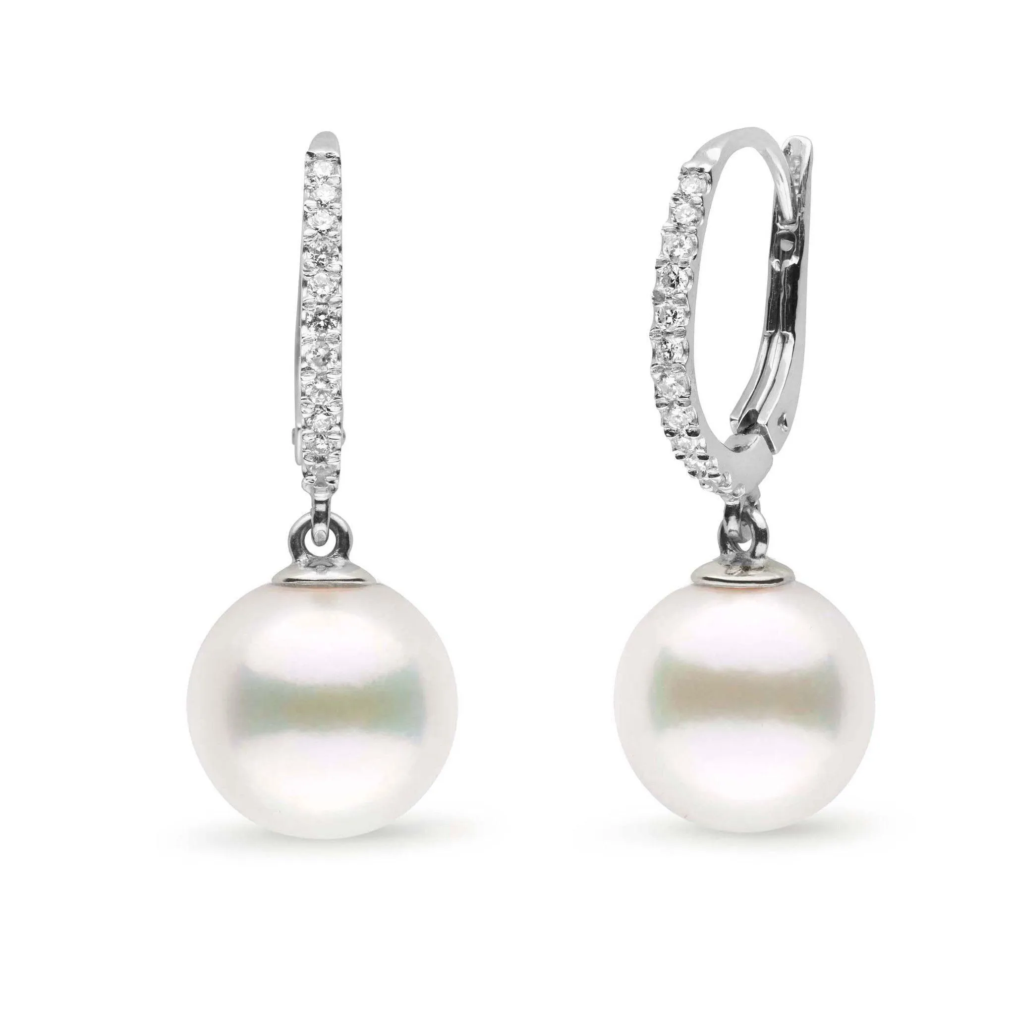 Eternal Collection White Freshadama Freshwater 9.0-10.0 mm Pearl & Diamond Dangle Earrings