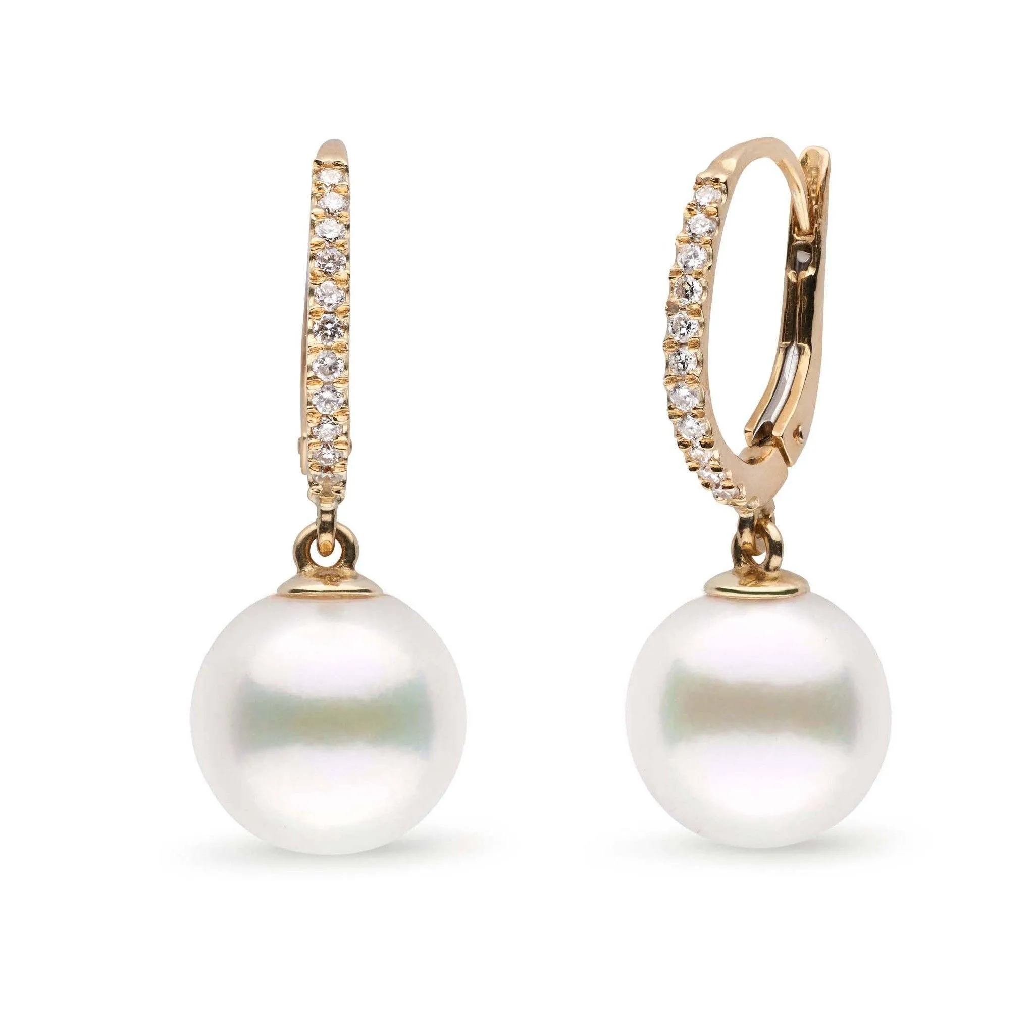 Eternal Collection White Freshadama Freshwater 9.0-10.0 mm Pearl & Diamond Dangle Earrings