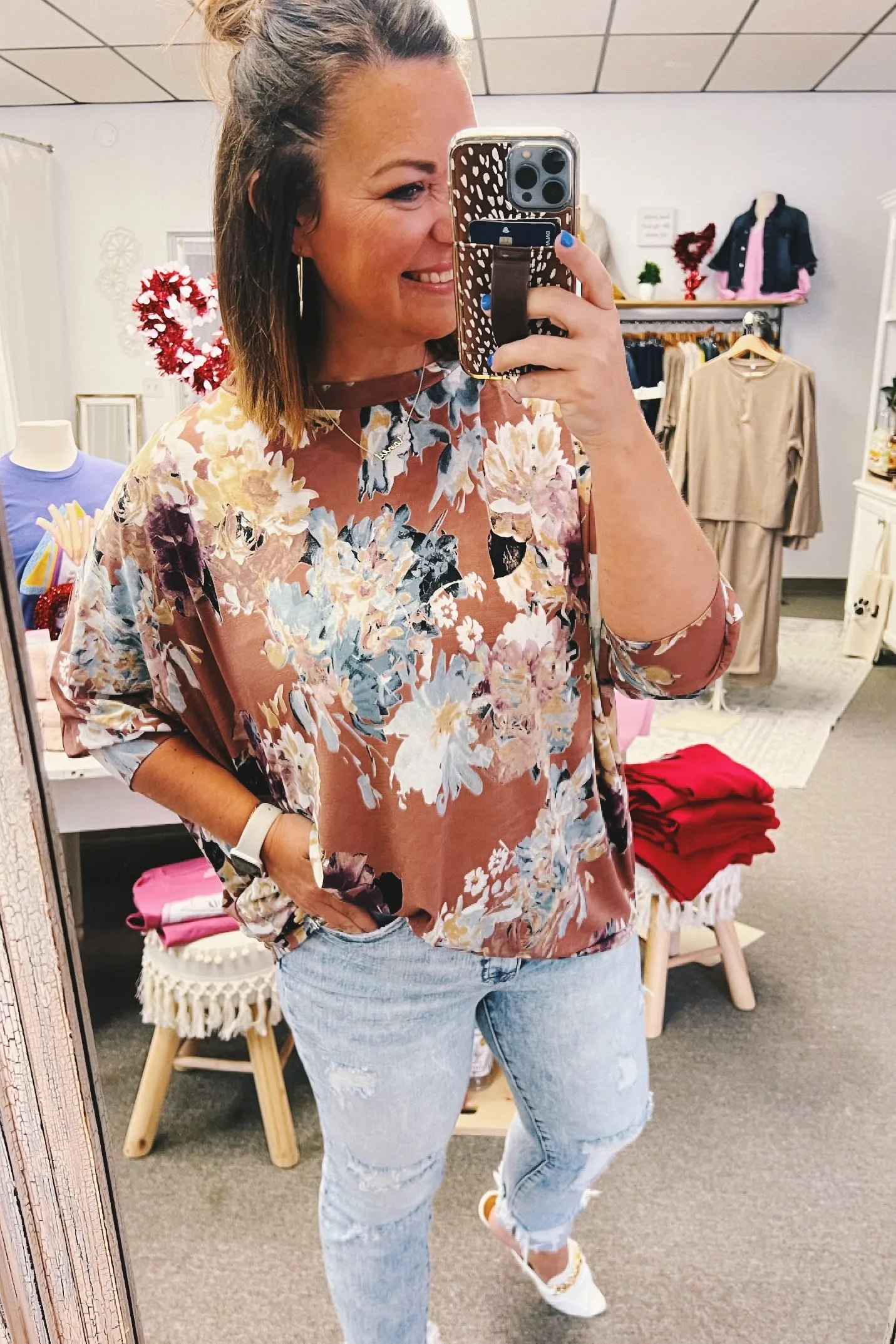 Florence Floral Top in Marsala