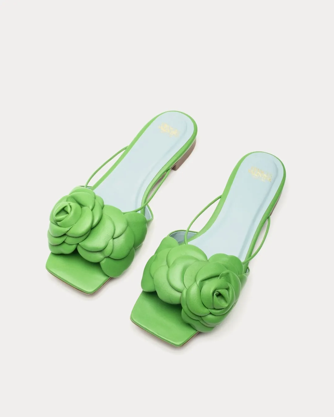 Frances Valentine Gardenia Flower Sandal Solid Soft Nappa Green