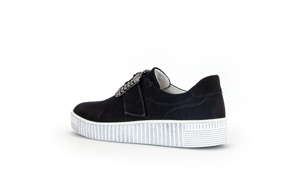 Gabor Black Suede slip on trainer with Diamante Buckle 33817