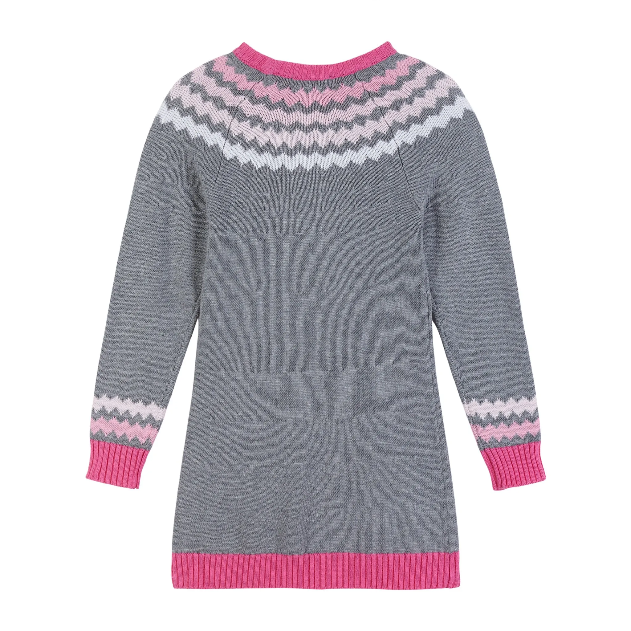 Girls Pink & Grey Fair Isle Sweater Dress