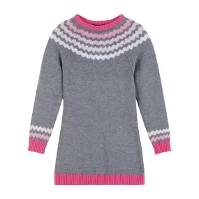 Girls Pink & Grey Fair Isle Sweater Dress