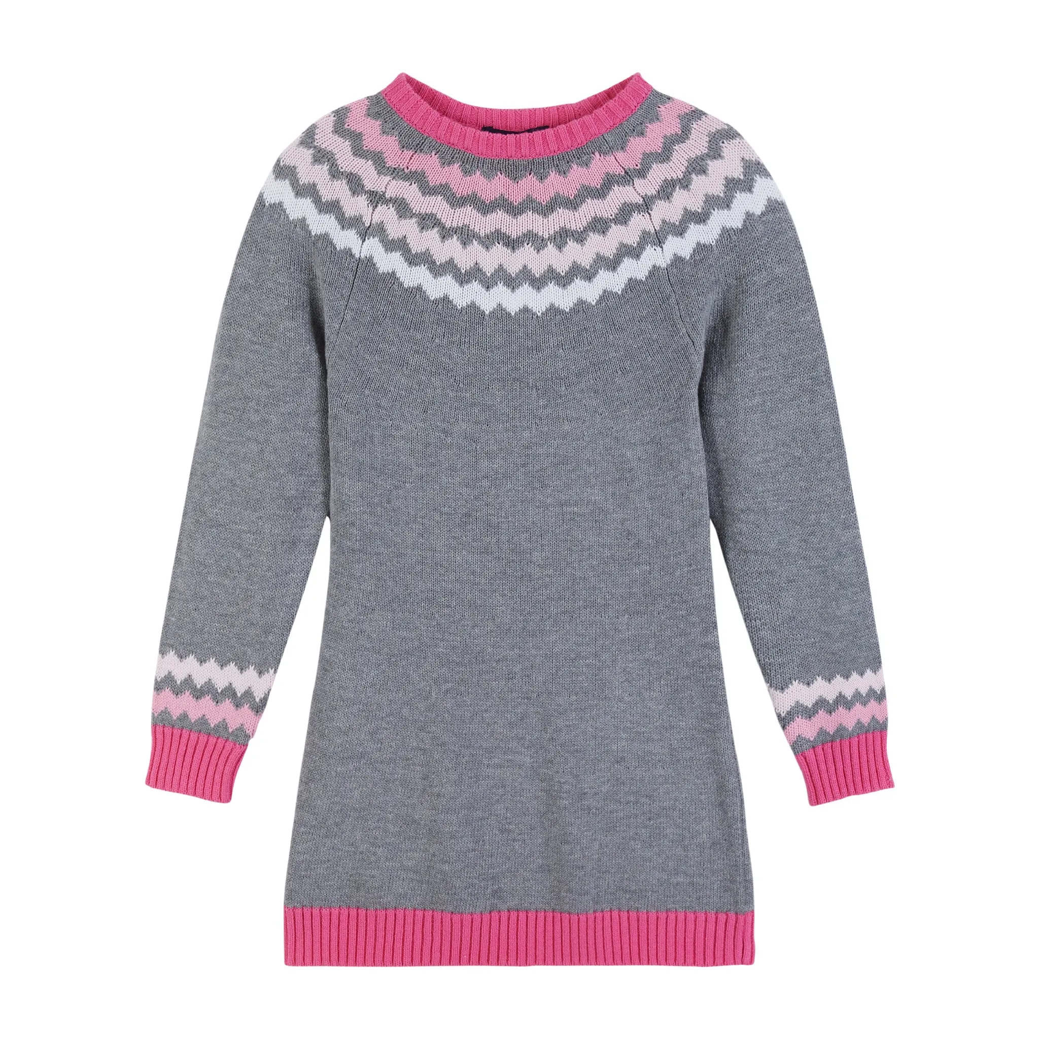 Girls Pink & Grey Fair Isle Sweater Dress