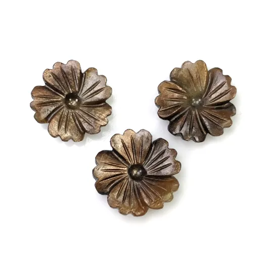 Golden Brown CHOCOLATE Sheen SAPPHIRE Gemstone Carving : 20.40cts Natural Untreated Sapphire Hand Carved FLOWER 14mm - 15mm 3pcs