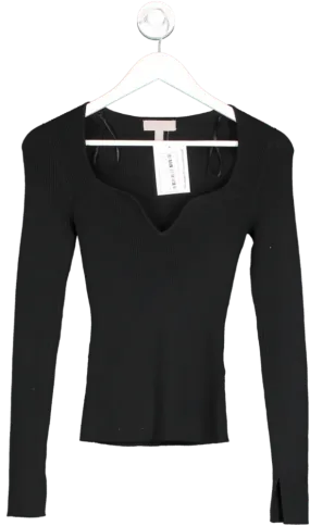 H&M Black Knit Ribbed Top UK XS