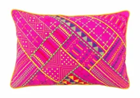 Hand Embroidered Tribal Pink Pillow 14 x 21 inches Welted Cotton