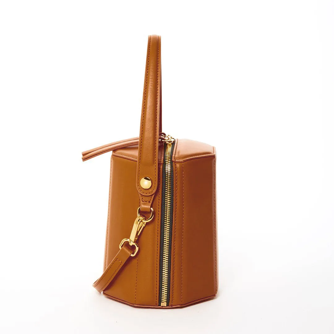 Harper Amber Brown Leather Bucket Bag