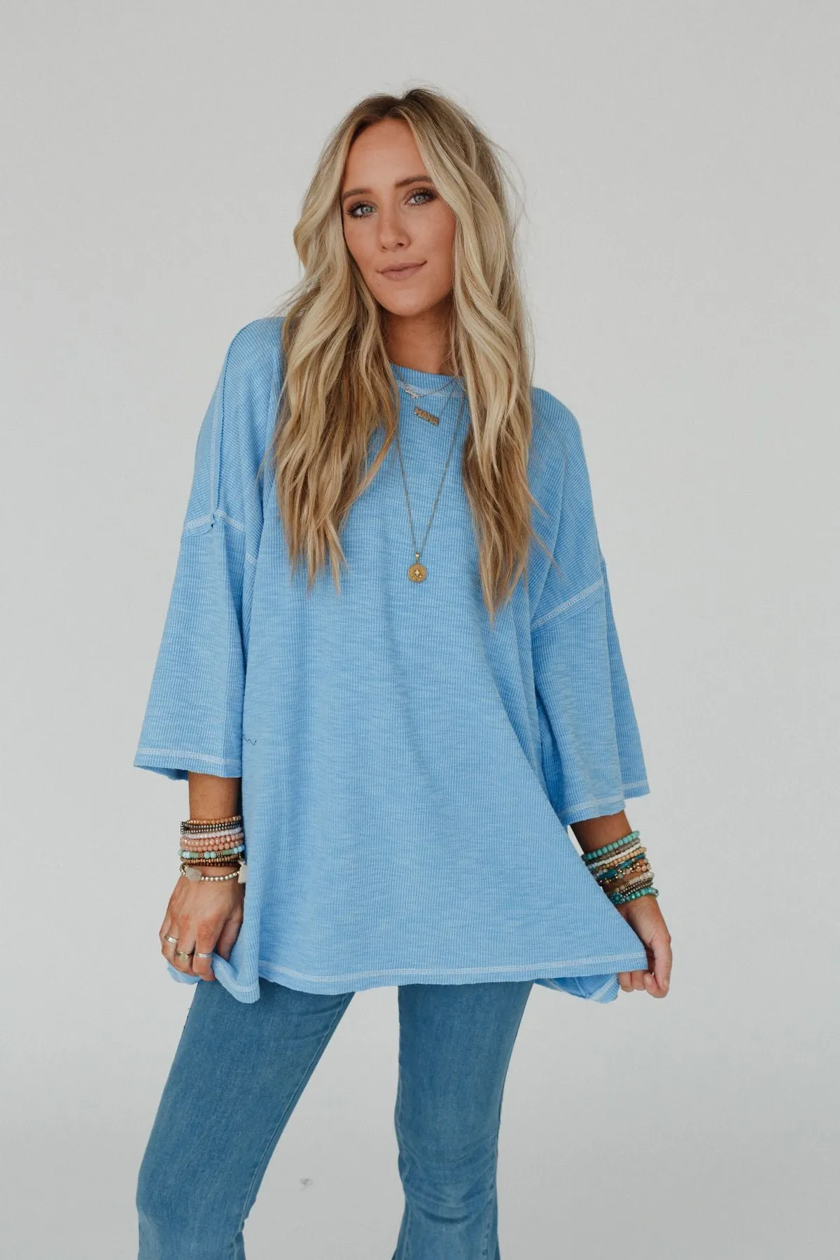 Heavens Hug Oversized Ribbed Top - Blue