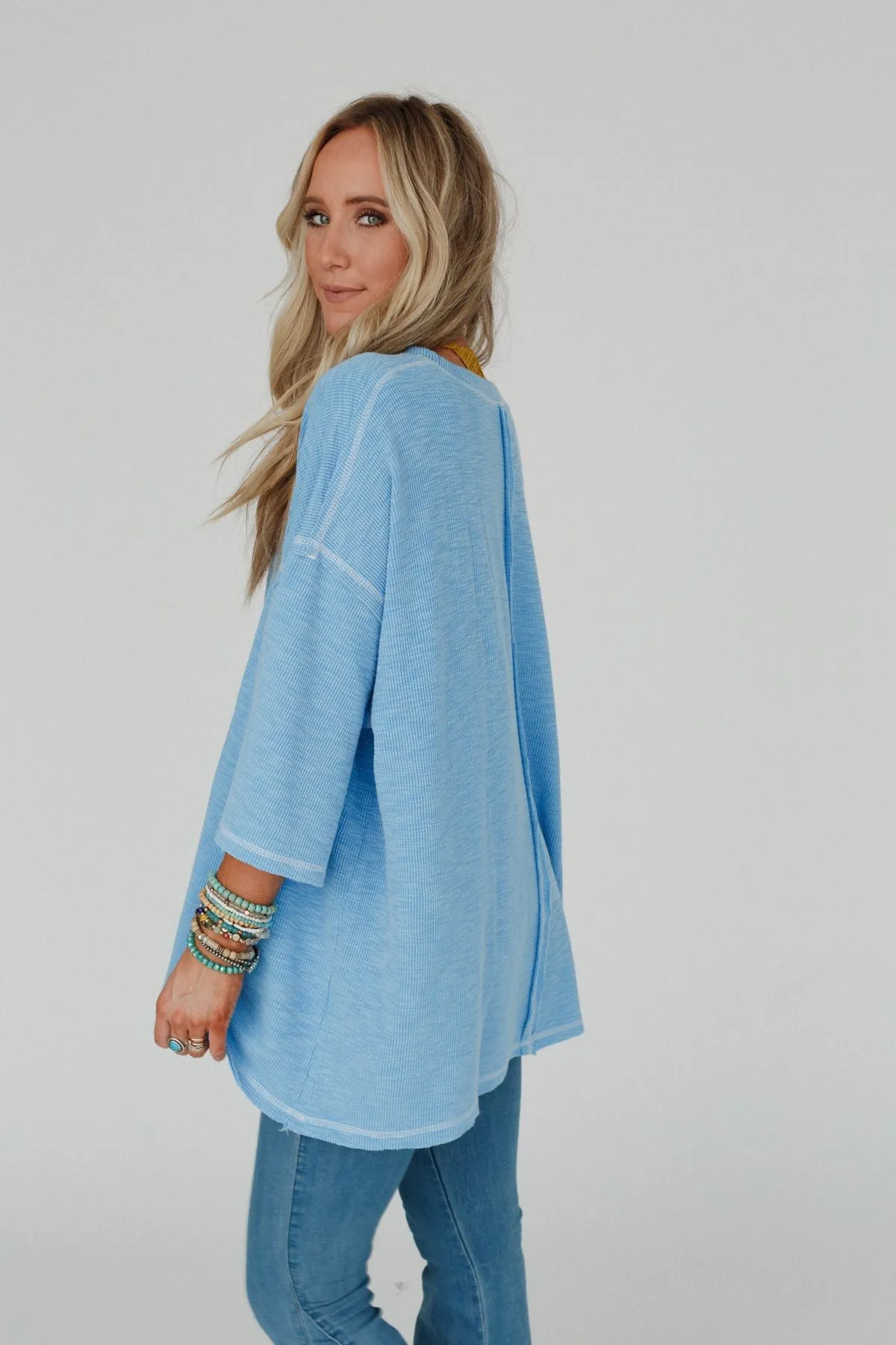 Heavens Hug Oversized Ribbed Top - Blue