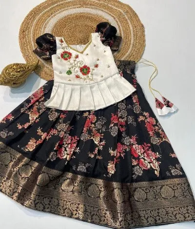 Heavy Dola Silk Zari Border Kids Lehenga & Blouse