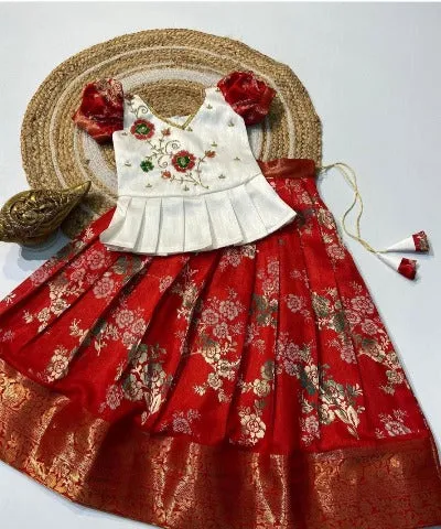 Heavy Dola Silk Zari Border Kids Lehenga & Blouse