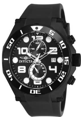 INVICTA Pro Diver Mens Watch - Black Stainless Steel - Polyurethane Strap