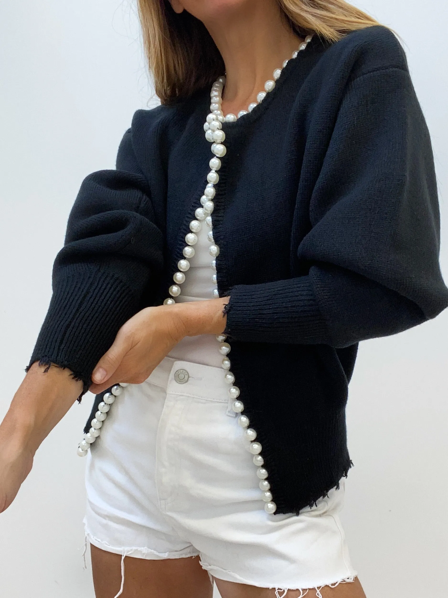 Isabella Pearl Edge Cardigan | Black