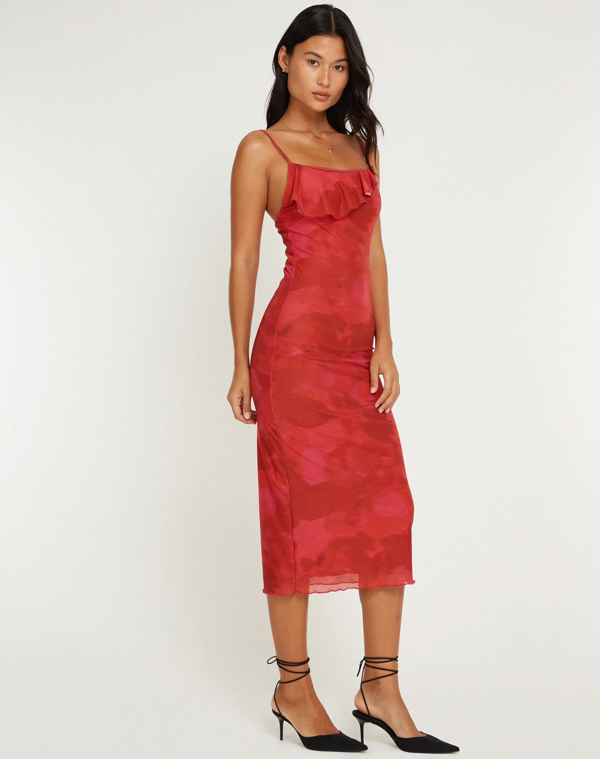 Kilia Midi Dress in Watercolour Floral Red