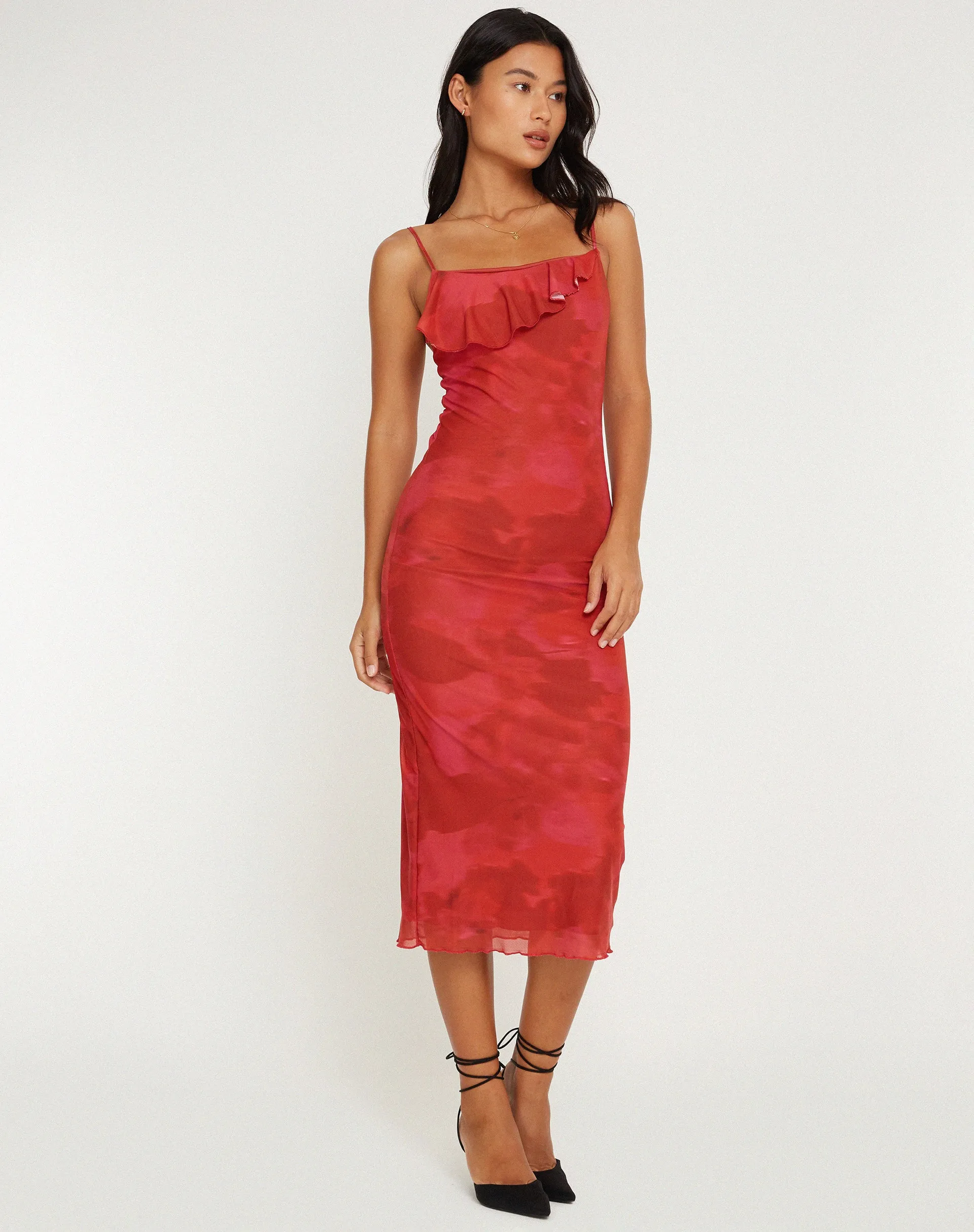 Kilia Midi Dress in Watercolour Floral Red