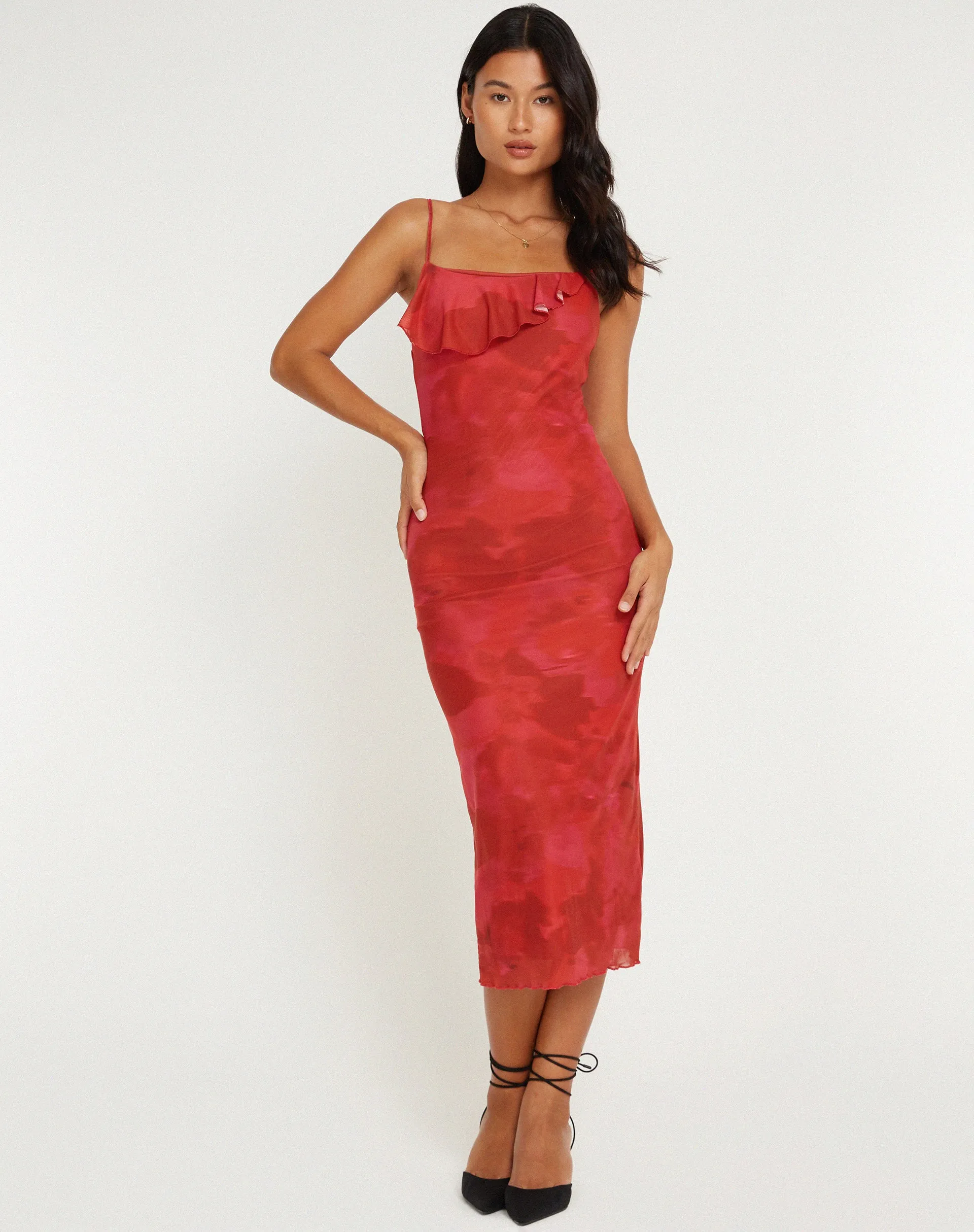 Kilia Midi Dress in Watercolour Floral Red